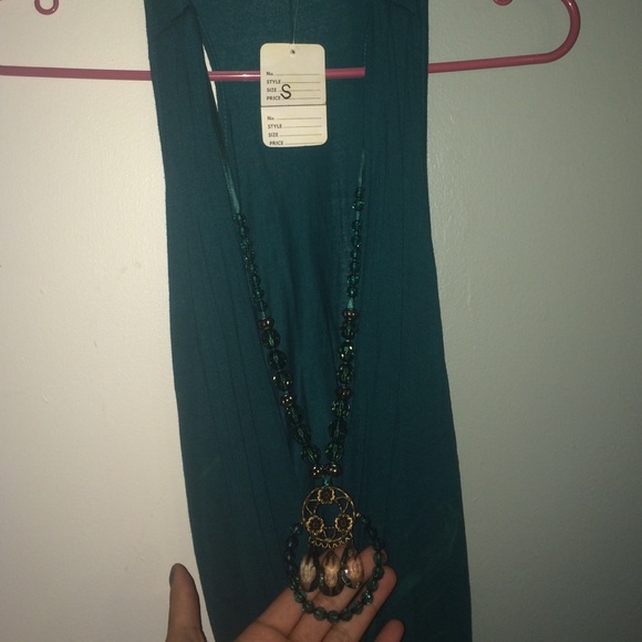 Aqua tunic with attached  pendant