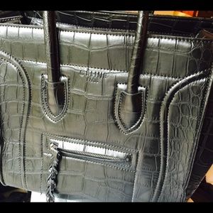 Celine Black Embossed Leather Phantom Tote Handbag