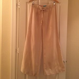 Cream linen wide leg pants