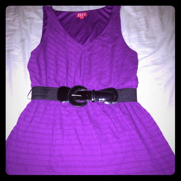 Dark purple sleeveless dress with black belt