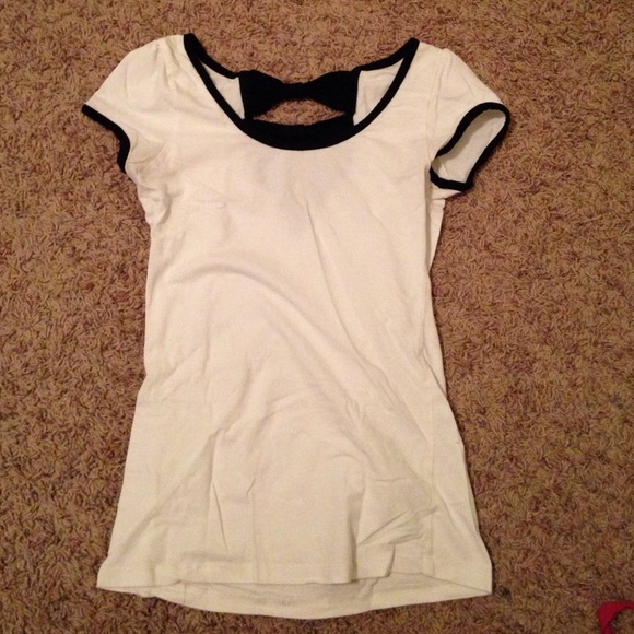 White and black bow shirt