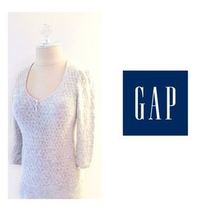 GAP Grey Pointelle Henley Sweater w Pearl Buttons