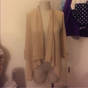 Sheer cream lace trimmed kimono