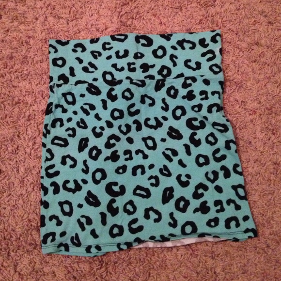 Teal and black leopard body con skirt