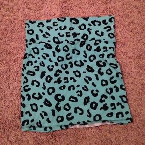 Teal and black leopard body con skirt