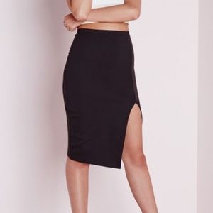 Black Thigh Slit Midi Skirt