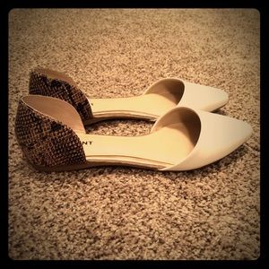 White w/ faux snakeskin d'orsay flats