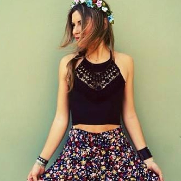 LF black crochet crop top