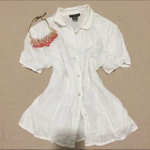 Button down white top.
