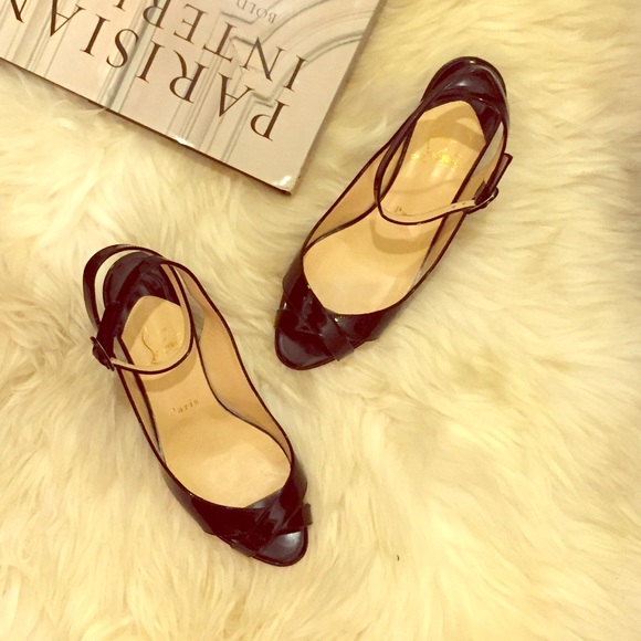 Christian Louboutin Patent Peep Toe Wedges