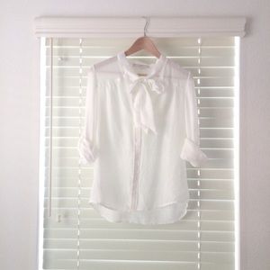 Anne Taylor Loft White Chambray shirt with bow