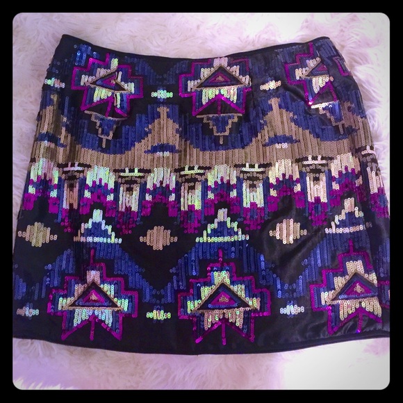 Tribal Print Sequence Mini Skirt