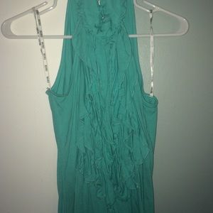 Aqua halter ruffled top