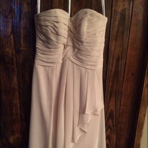 Champagne colored bridesmaids dress.