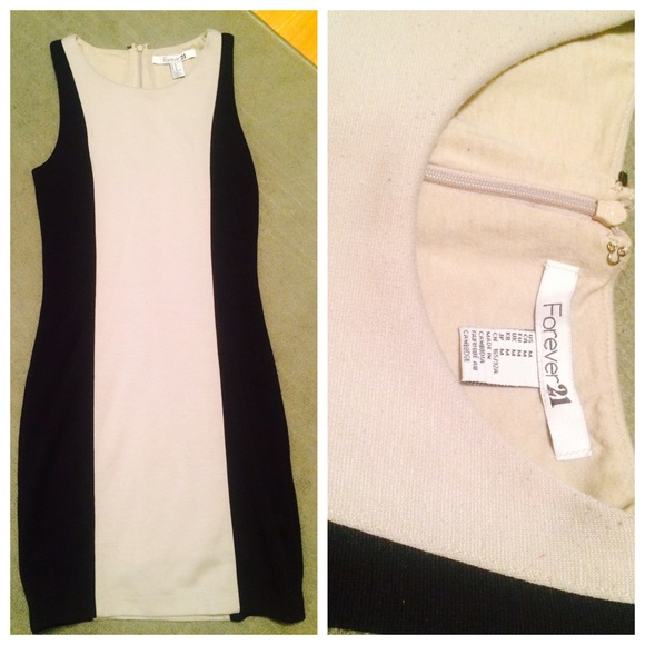Taupe and black color blocking fitted dress!
