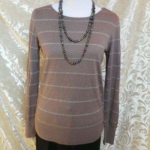 ANN TAYLOR LOFT Silver Shimmer Striped Sweater