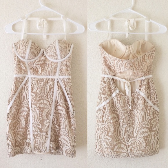 Cream Lace Bustier Tie-Back Dress