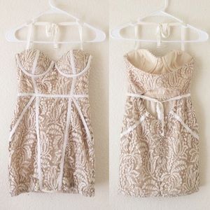 Cream Lace Bustier Tie-Back Dress