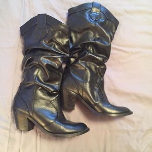 Soda Black Faux-Leather Western Style Boots