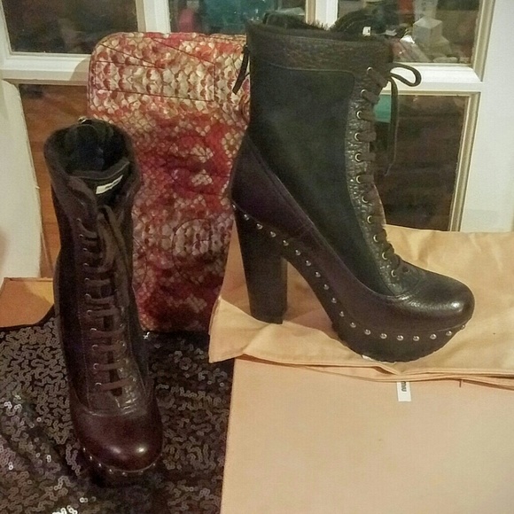 Miu Miu Shoes - HOST PICK! Miu Miu Brown Platform Leather Boots!