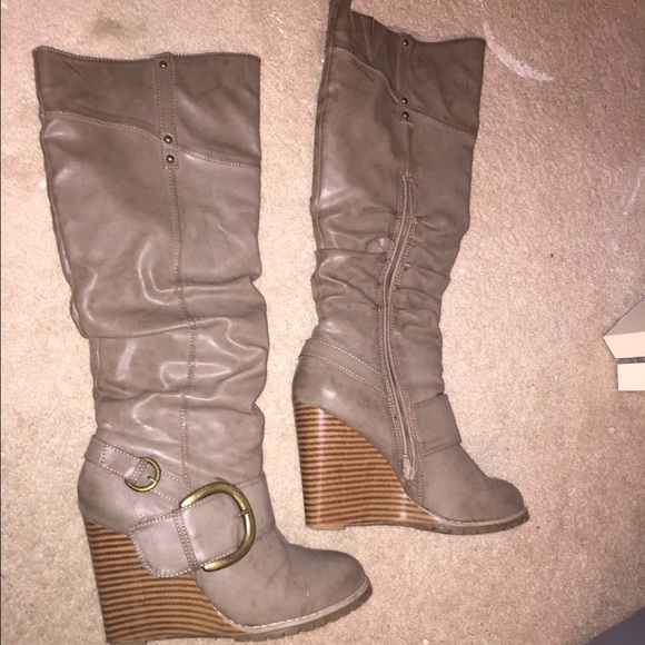 calf boots grey/ brown color wedge boots