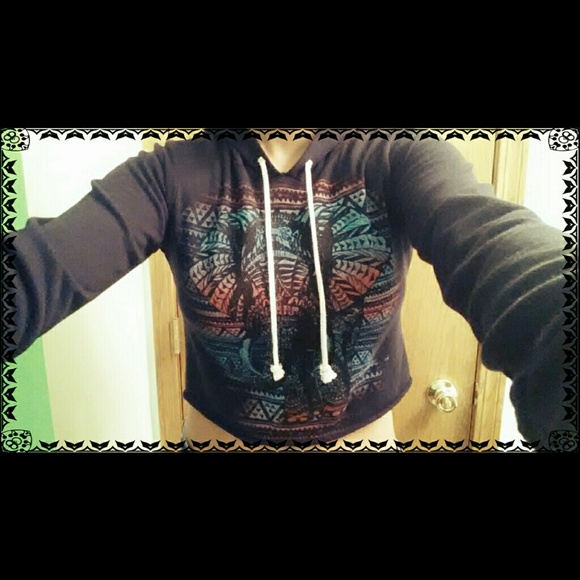 Hooded Aztec Elephant Crop Top