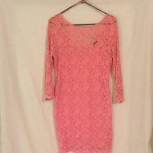 Topshop coral lace sheath dress