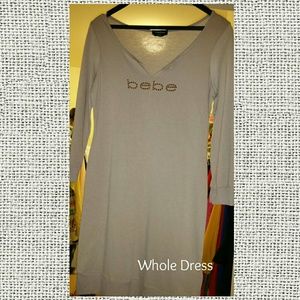 Taupe colored BeBe, fitted logo dress
