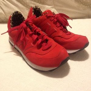 Red and cheetah print New Balances