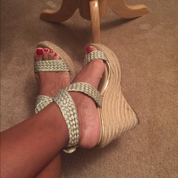 Jessica Simpson Gold Basket Weave Wedge Sandals