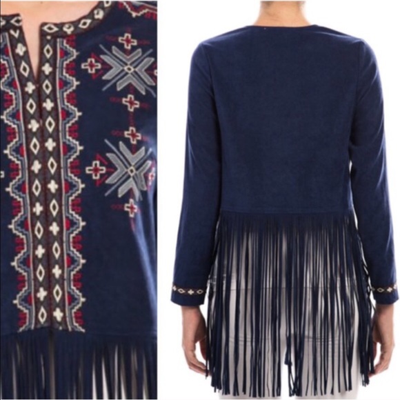 🌺HP 3/8, 12/6🌺SUEDE LIKE EMBROIDERED FRINGE TOP - Picture 2 of 2