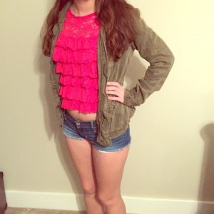 Pink ruffled tank