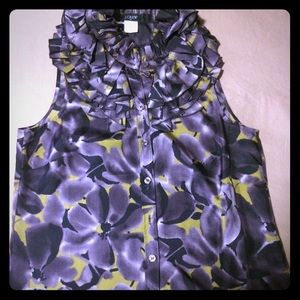 J Crew Silk Ruffle-neck Top