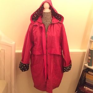Totes® Red, black, and white polka dot rain coat
