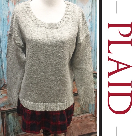 KNIT SWEATER WITH RUFFLE FLANNEL TRIM - Picture 3 of 3