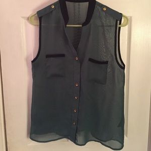 Green sheer sleeveless blouse