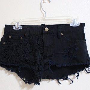 Black Laced Denim shorts