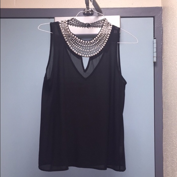 Black Sheer Top with Pearl neck