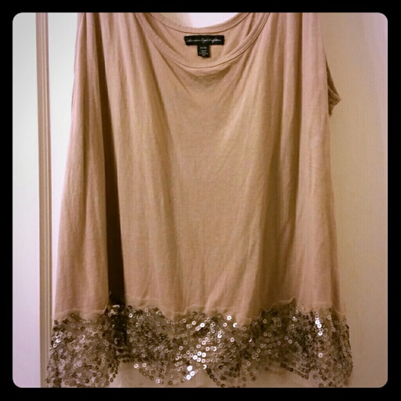 American Eagle Outfitters Tops - American Eagle tan sequin tank top