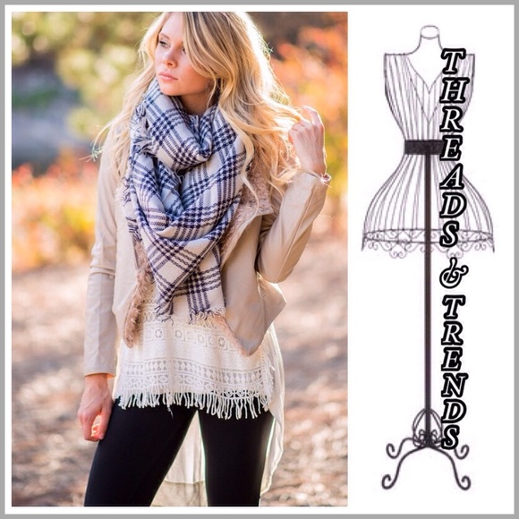 Threads & Trends Accessories - Navy Plaid Blanket Scarf