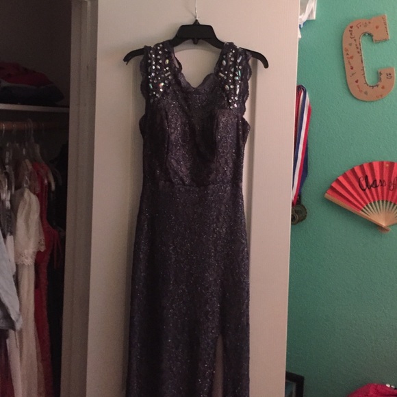 Midnight Blue Sequined Prom dress - Picture 1 of 4