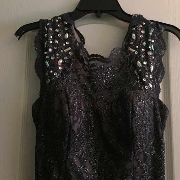 Midnight Blue Sequined Prom dress - Picture 2 of 4