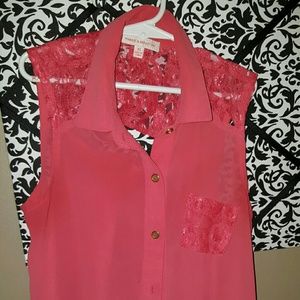 Coral, silky feel, sleeveless tank