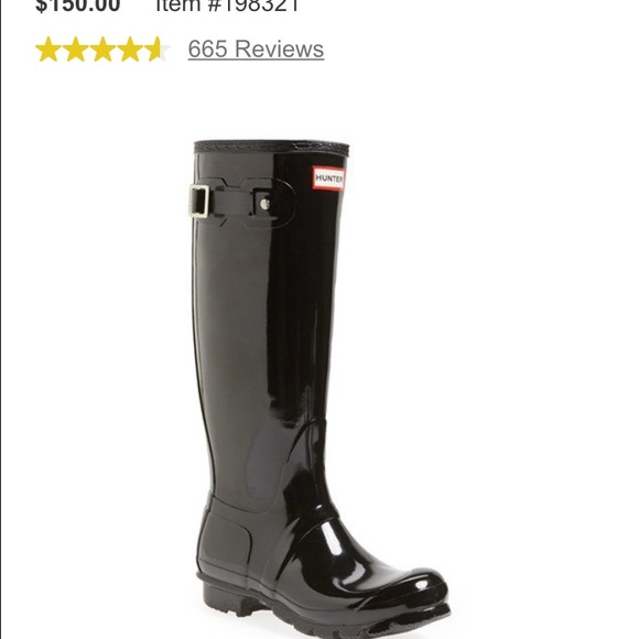 Tall glossy black hunter boots