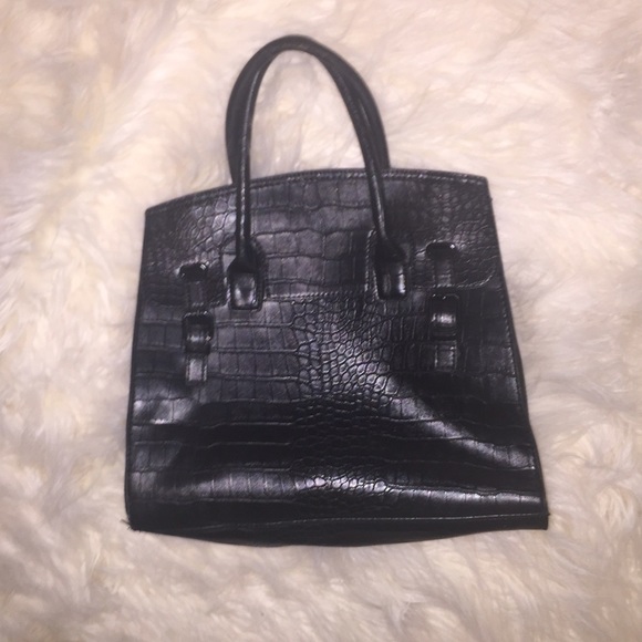 Black animal print tote