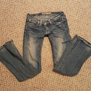 Distressed big star sweet ultra low rise jeans