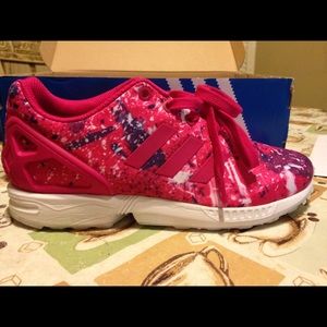 Pink splatter Adidas Flux