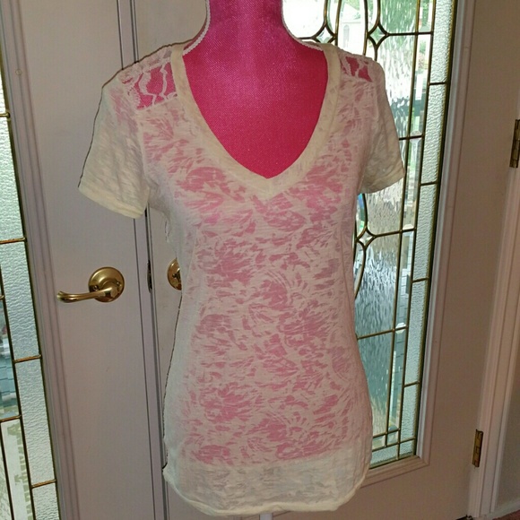 BKE Tops - BKE Burnout Lace V-neck top