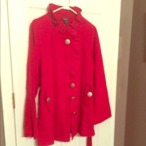 Red Ruffle High Collar Wool Trench Coat