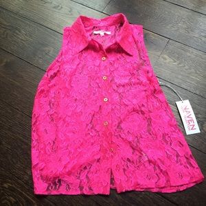 Brand new hot pink lace sleeveless top
